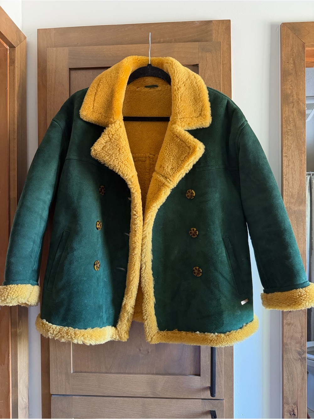 Green & Yellow Faux Shearling Coat - Scotch and Soda